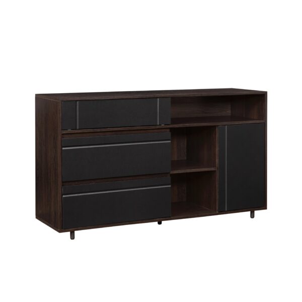 Contemporary Detailed Door Sideboard With Open Storage - Dark Espresso / Solid Black