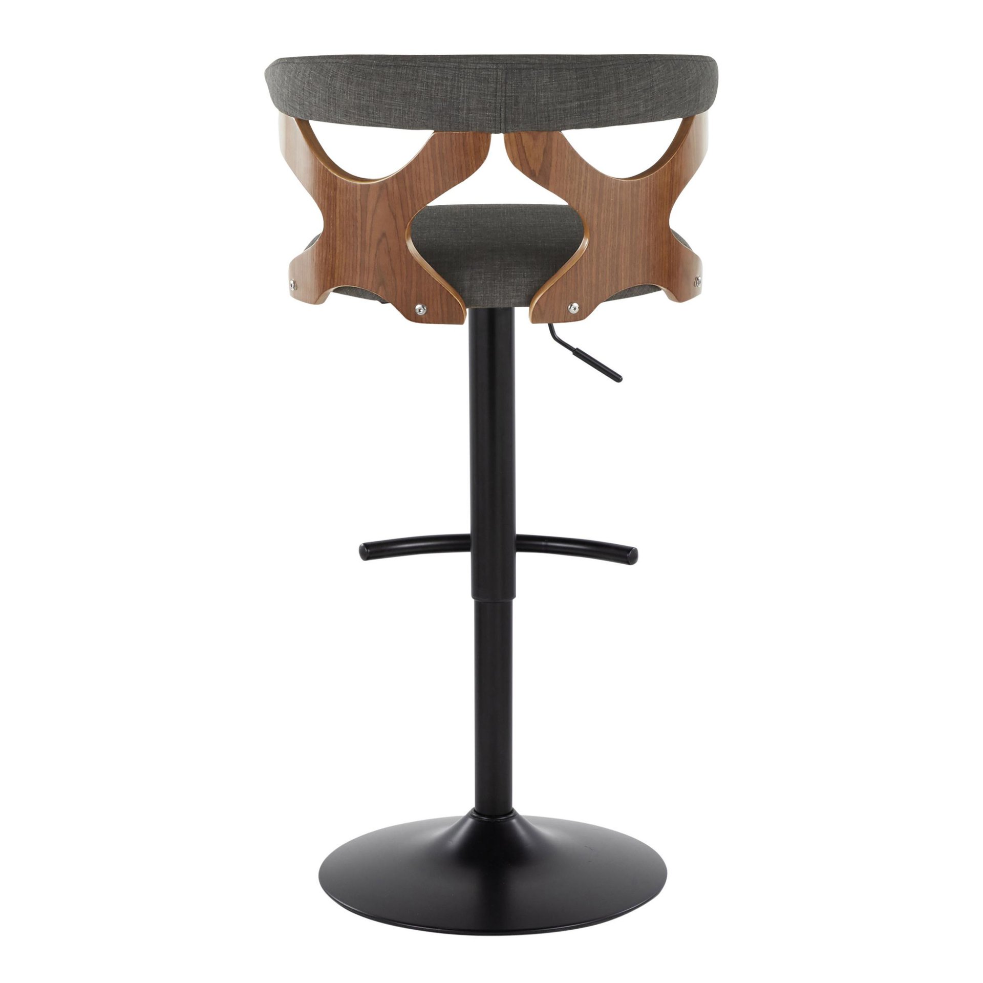 Gardenia - Contemporary Adjustable Barstool With Swivel With Rounded T Footrest (Set of 2) - Black / Walnut / Charcoal - Image 5