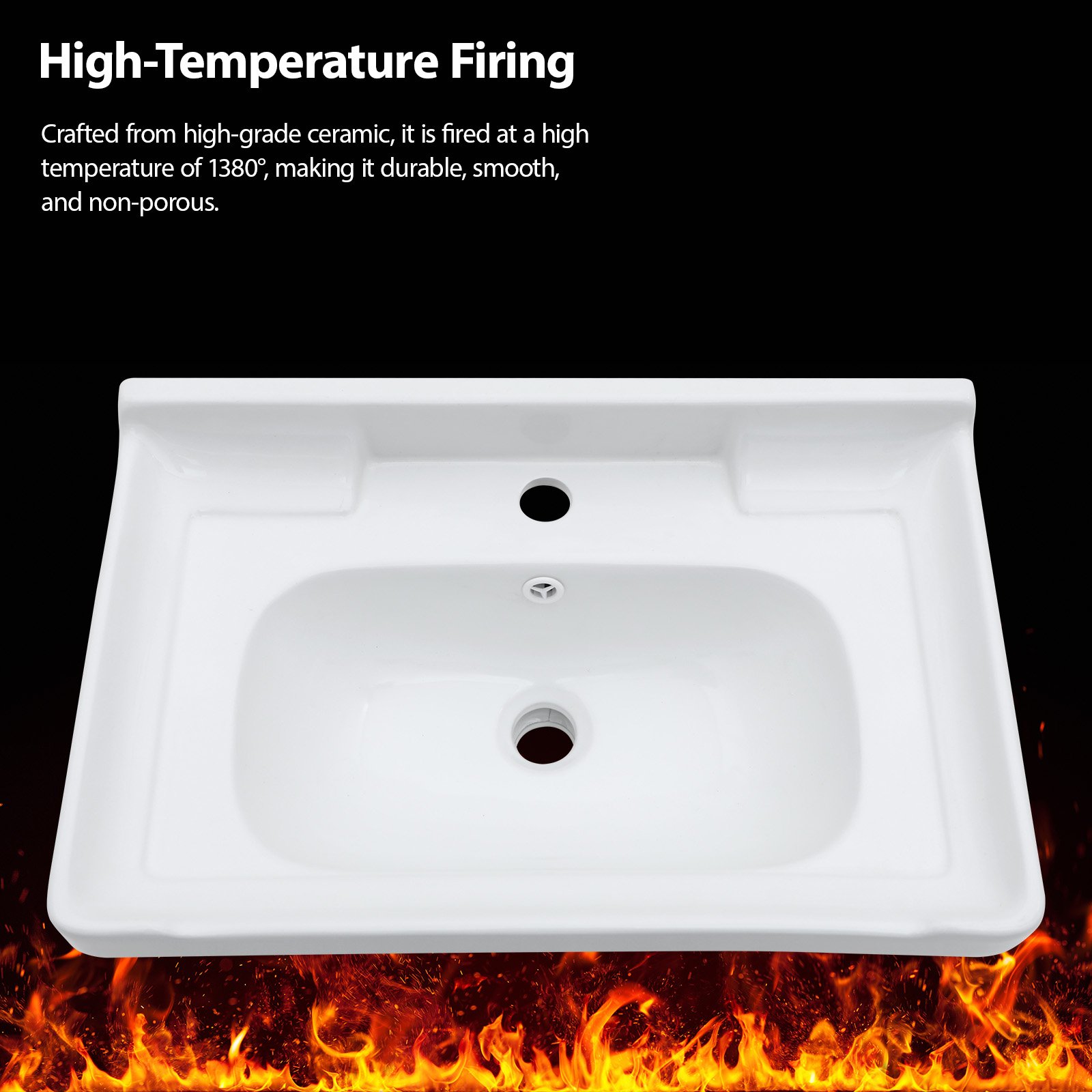 Wall Mounted Rectangular Bathroom Sink With Towel Bar & Overflow - White - Image 8