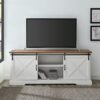 Farmhouse Sliding X Barn Door 70" TV Stand For 80" TVs - Rustic Oak / Brushed White - Image 3