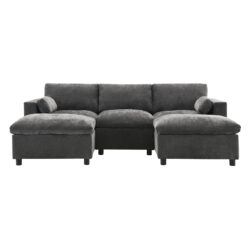 Modular Sectional With Storage Pockets, 5 Seat U Shaped Couch Set With Pillows Free Combination Modern Cloud Sofa With 2 Movable Ottoman - Dark Gray