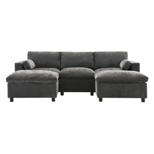 Modular Sectional With Storage Pockets, 5 Seat U Shaped Couch Set With Pillows Free Combination Modern Cloud Sofa With 2 Movable Ottoman - Dark Gray