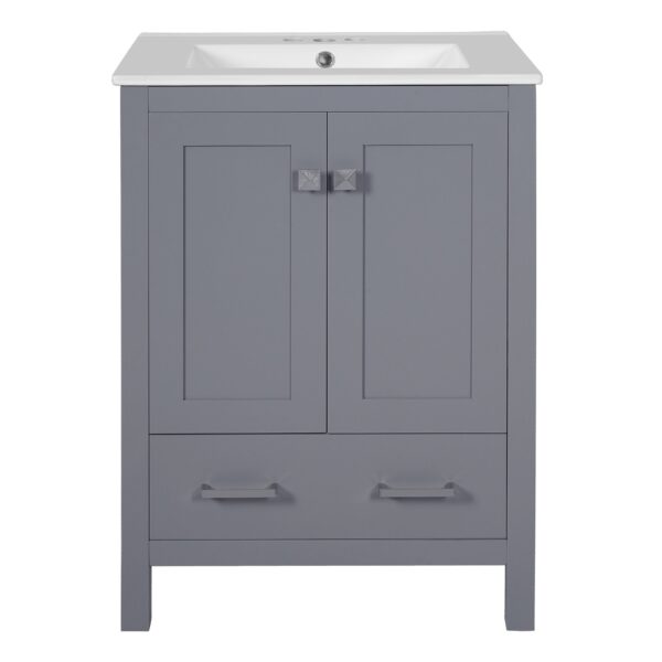 24" Bathroom Vanity With Integrated Undermount Sink, 2 Doors 1 Drawer, Soft Close Hinges, - Gray