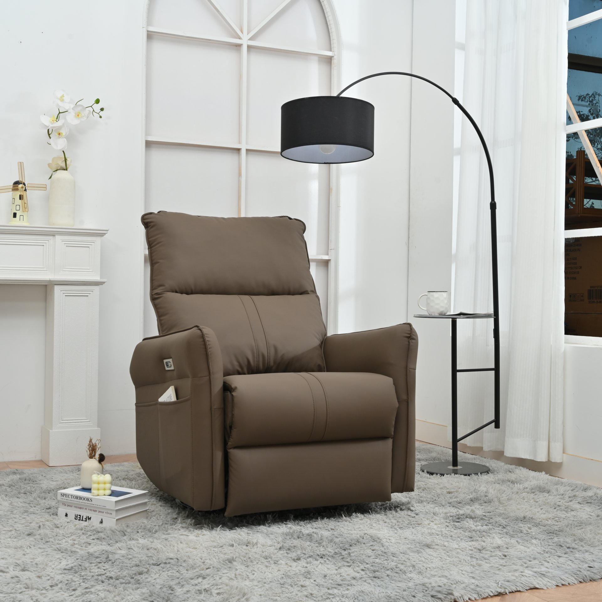 29.92" 270 Power Swivel Rocker Recliner Chair, Electric Glider Reclining Sofa With USB Ports, Power Swivel Glider, Rocking Chair Nursery Recliners For Living Room Bedroom - Brown - Image 9