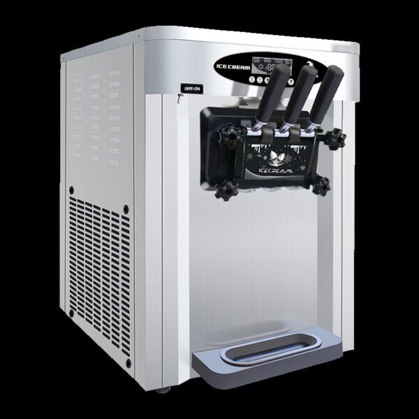 Commercial Desktop Ice Cream Machine, 25-30L / H Production Capacity, With 2X6L Hopper, 2000W Power, Soft Ice Cream Machine For Restaurants And Snack Shops, Three Flavors - Silver