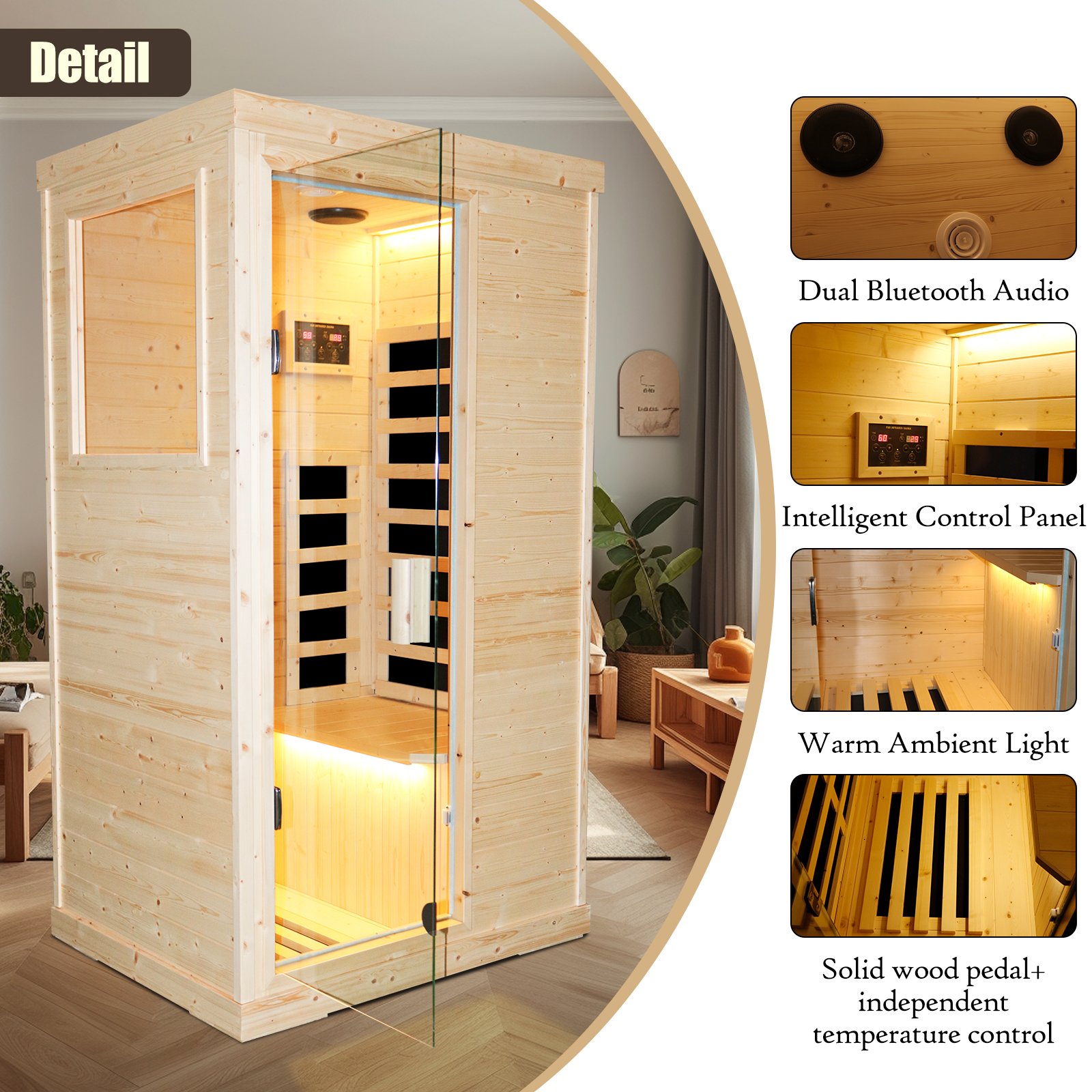Single Person Spruce Far Infrared Sauna Hair - Natural - Image 6