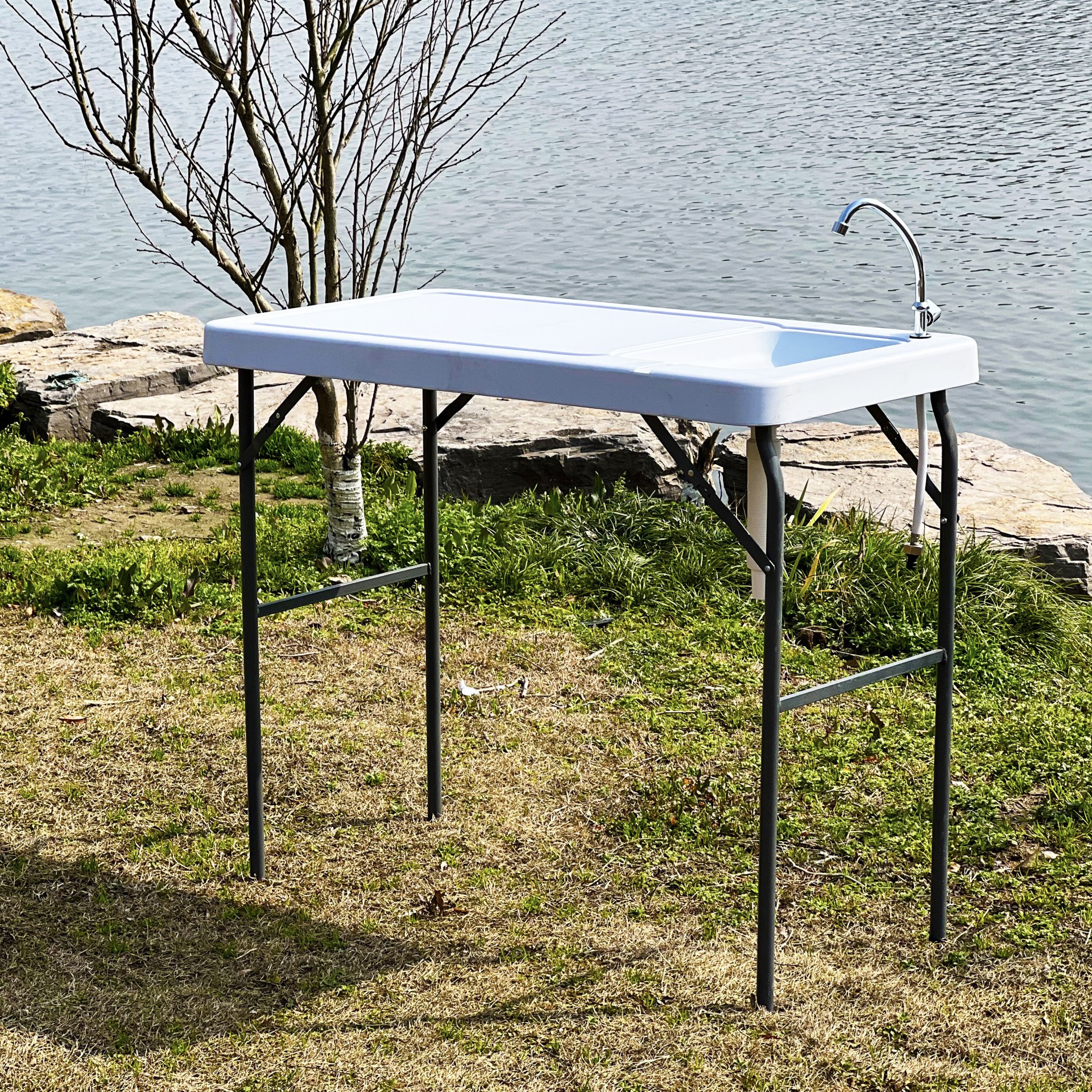 Outdoor Fish And Game Cutting Cleaning Table With Sink And Faucet - Off White - Image 6