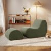 Curved Lounge Chair With Ottoman And High Resilience Foam - Green - Image 2