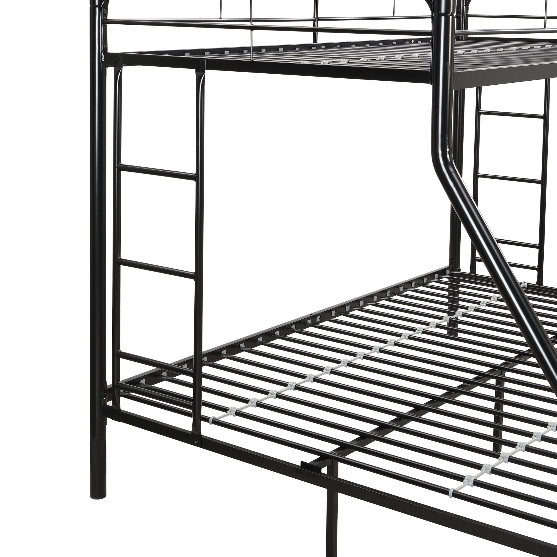 Modern Twin Over Full Metal Bunk Bed With Trundle And Dual Side Ladder And Metal Design - Black / Brown - Image 10