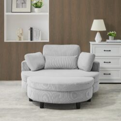 Corduroy Sofa With Two Throw Pillows And A Waist Pillow With An Extra Tray For Comfortable Seating In Small Apartment Bedrooms - Gray