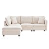 Modern Sectional Sofa With Vertical Stripes, 2 Pillows, 5 Seat Couch With Convertible Ottoman, Various Combinations, L-Shape Indoor Furniture - Beige - Image 25