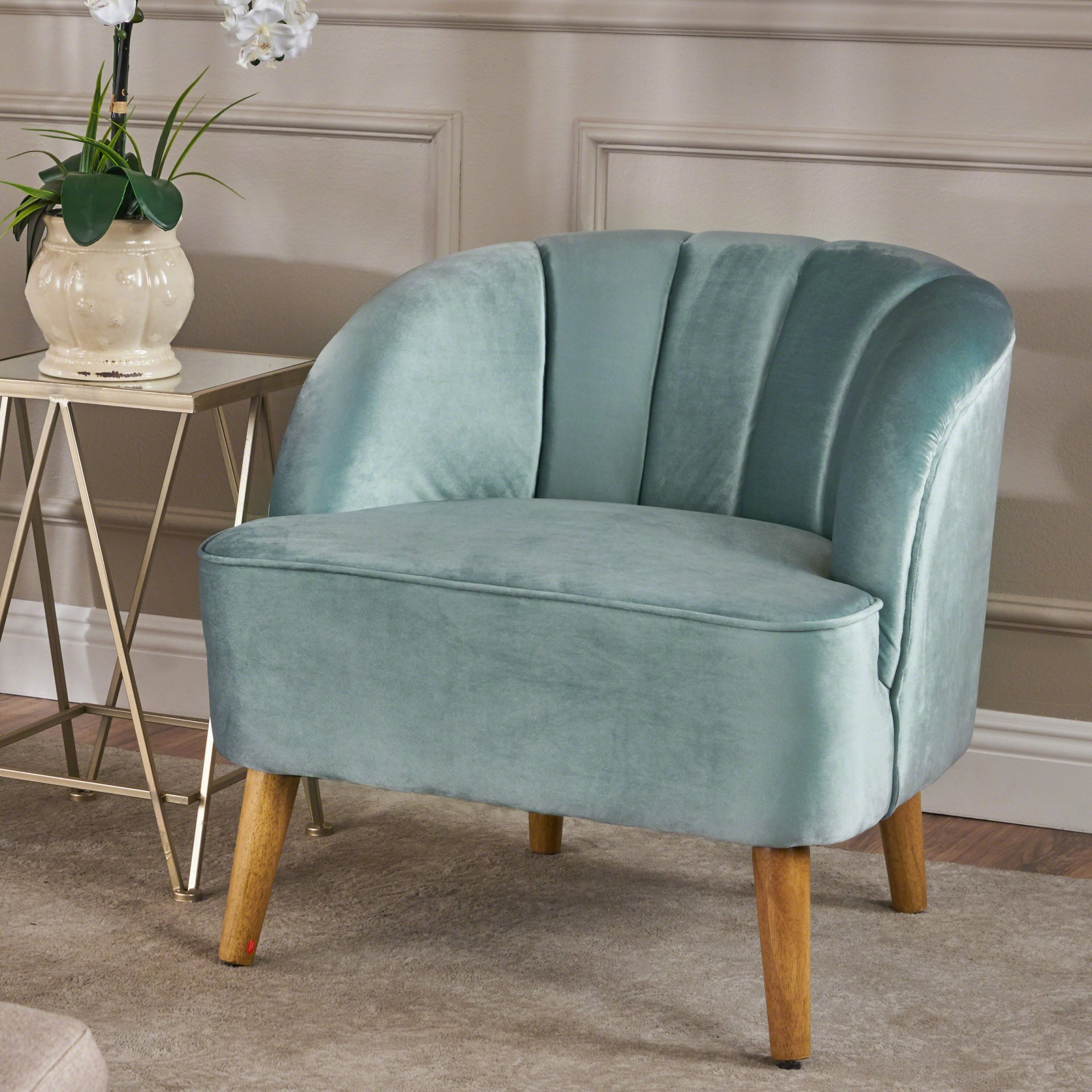 Insightful Channel Tufted Upholstered Accent Chair With Wood Legs - Blue - Image 2