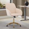 Ergonomic Office Chair With Swivel Function, Velvet, Comfortable For Long Sitting - Khaki - Image 4