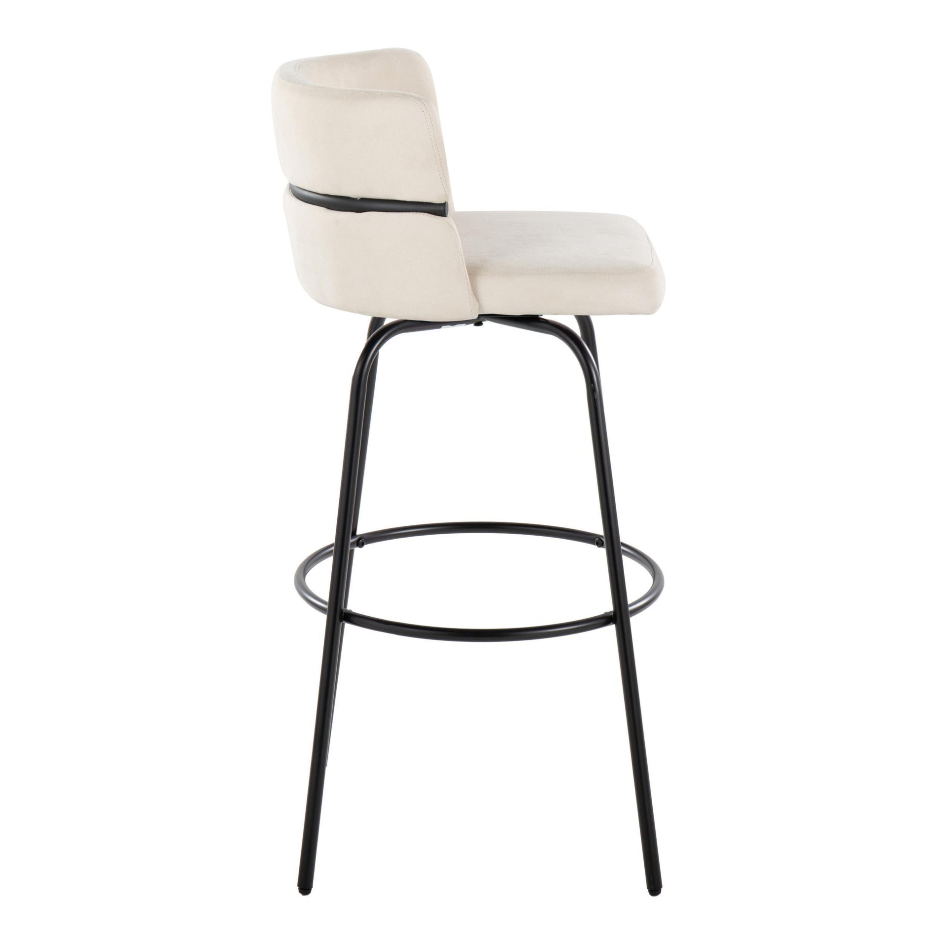Cinch - Glam / Art Deco Fixed Height Barstool With Swivel With Round Footrest (Set of 2) - Black / Cream - Image 3