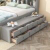 Full Bed With Bookcase Headboard, Under Bed Storage Drawers And Bed End Storage Case - Gray - Image 4