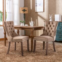 Nikki - Modern, High-End Tufted Solid Wood Contemporary Velvet Upholstered Dining Chair With Wood Legs Nailhead Trim (Set of 2) - Khaki