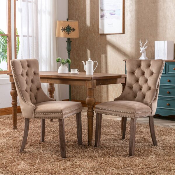 Nikki - Modern, High-End Tufted Solid Wood Contemporary Velvet Upholstered Dining Chair With Wood Legs Nailhead Trim (Set of 2) - Khaki