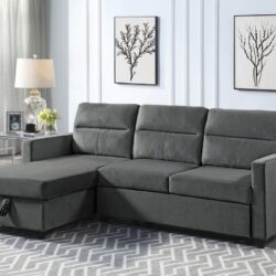 Ivy - Velvet Reversible Sleeper Sectional Sofa With Storage Chaise And Side Pocket - Dark Gray