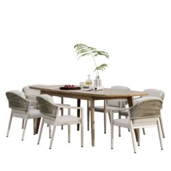 Modern Outdoor Dining Set With Expandable Acacia Wood Table And Iron Chairs - Gray