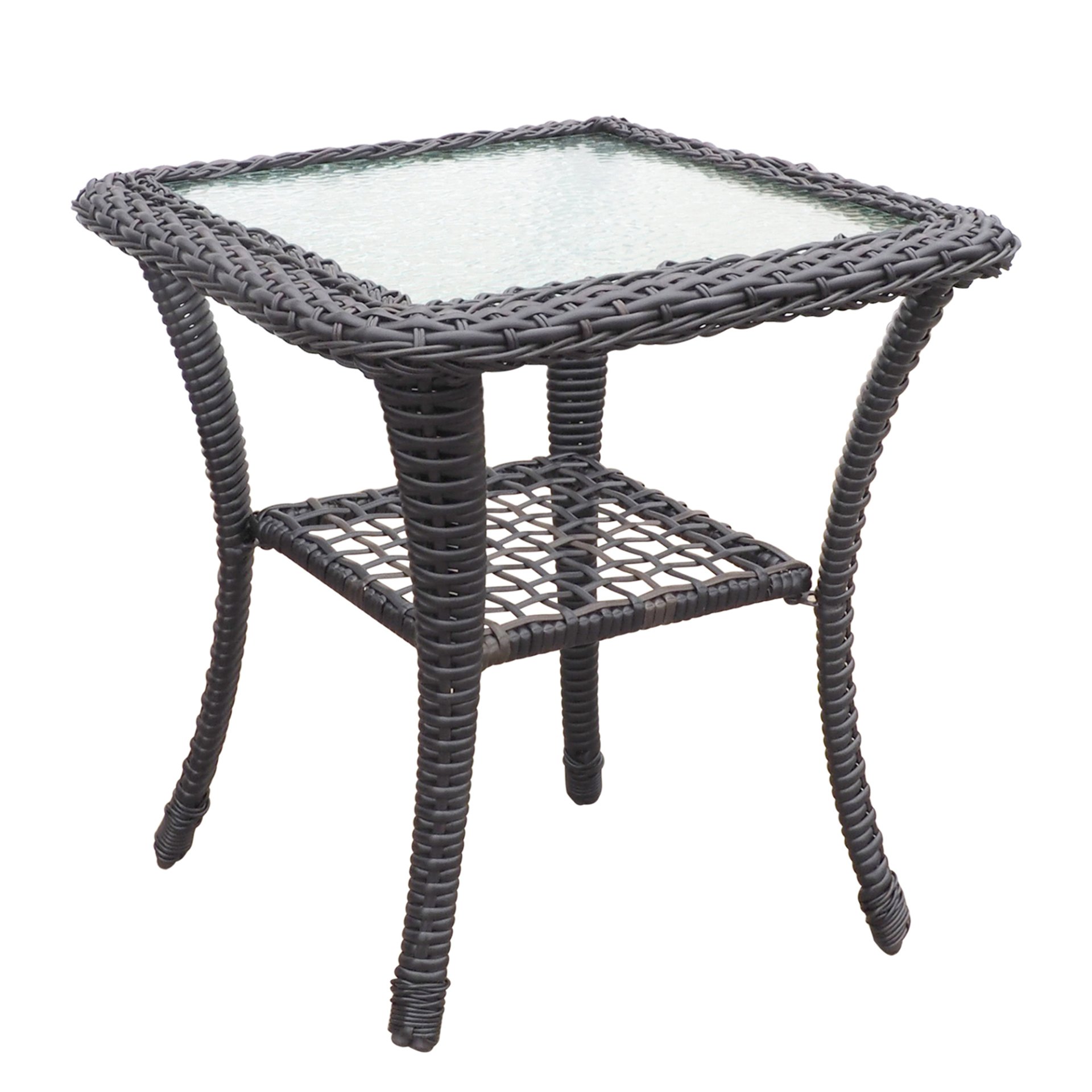 3 Piece Conversation Set, Outdoor Wicker Rocker Swivel Patio Bistro Set, Rocking Chair With Glass Top Side Table - Khaki / Brown - Image 5
