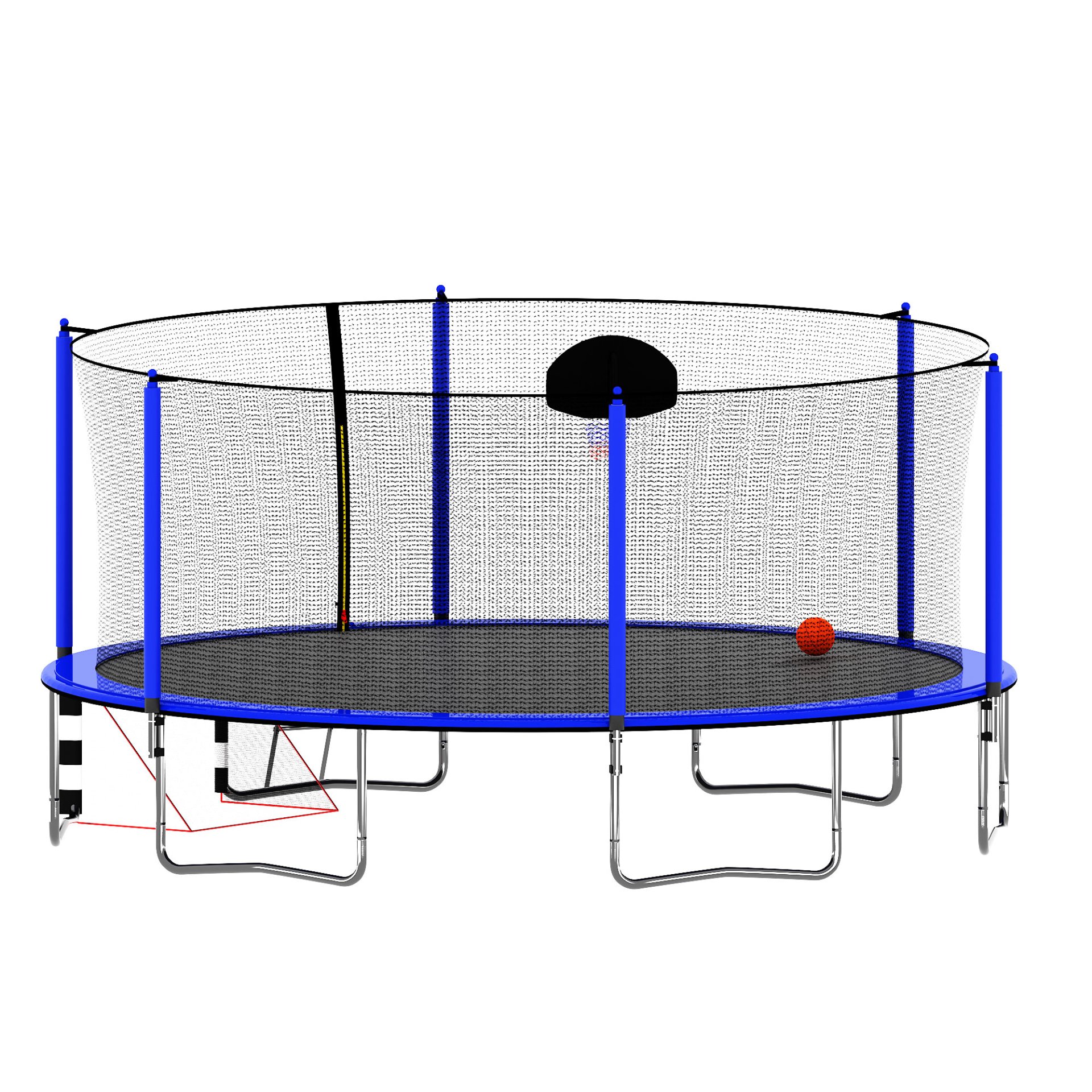 16Ft Trampoline With Basketball Hoop Pump And Ladder (Inner Safety Enclosure) With Soccer Goal - Blue - Image 11