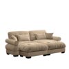 Modern Velvet 2 Seater Sofa With Ottoman And Round Bolster Armrests - Camel - Image 12