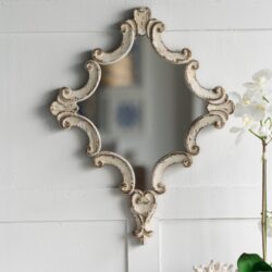 Artistic Diamond Scrollwork Mirror, Home Accent Mirror For Living Room, Entryway, Bedroom, Office - Antique White