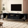 Retro TV Stand, Entertainment Center Media Console Cabinet With 6 Metal Legs, 2 Cabinets, 4 Drawers And Anti-Tip Device For Living Room, Up To 85" - Black - Image 5