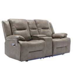 2 Seater Home Theater Recliner Manual Recliner Chair With A Led Light Strip Two Cup Holders And A Storage Box For Living Room - Gray