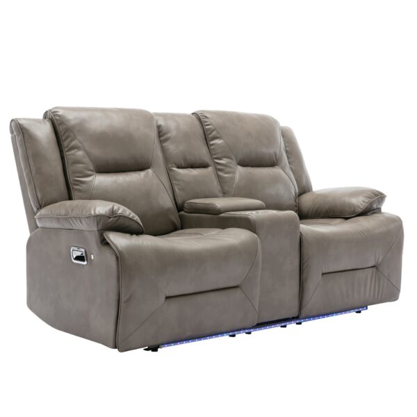 2 Seater Home Theater Recliner Manual Recliner Chair With A Led Light Strip Two Cup Holders And A Storage Box For Living Room - Gray