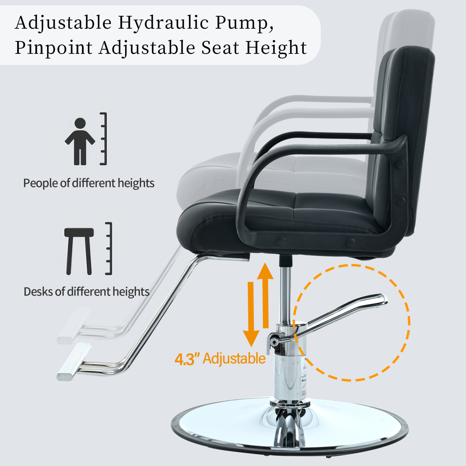 Barber Chair, Salon Chair For Hair Stylist, Stylist Chair With Heavy Duty Hydraulic Pump Adjustable Hydraulic Chair For Hair Stylist Women Man, Max Load Weight 330 Lbs - Black - Image 4
