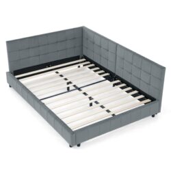 Velvet Full Size Upholstered Tufted Bed Frame With Backrest And Armrests - Gray