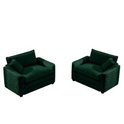 Luxurious Deep Seated Sofa Set With 2 Single Chairs Corduroy Fabric For Bedroom And Office - Green