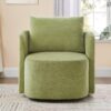 360° Swivel Chair, Accent Barrel Armchair, Upholstered With Curved Design - Green - Image 3