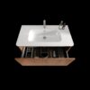Etna - Striped Walnut Bathroom Vanity With Ceramic Sink, Wall Mounted Floating Bathroom Vanity For Modern Bathroom - Walnut / White - Image 7