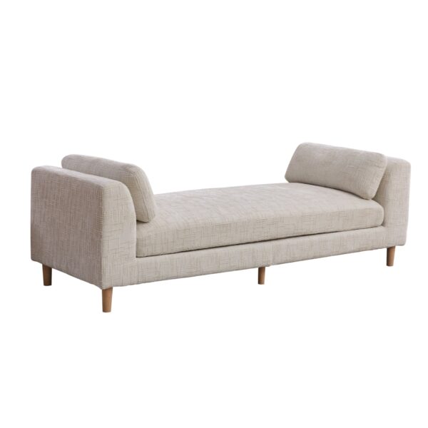 Modern Upholstered End Of Bed Bench With Armrests, Chenille Chaise Lounge Couch With Bolster Pillows, Rubberwood Legs - Beige
