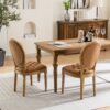 French Style Solid Wood Frame Antique Painting, Hand-Pulled Buckle Decoration Artificial Leather Dining Chair With Nailhead Trim, Wood Legs, Density Foam, Steel Spring Inner (Set of 2) - Light Brown - Image 16