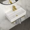 Wall Mounted Bathroom Sink With Towel Bar And Faucet - White / Gold - Image 4