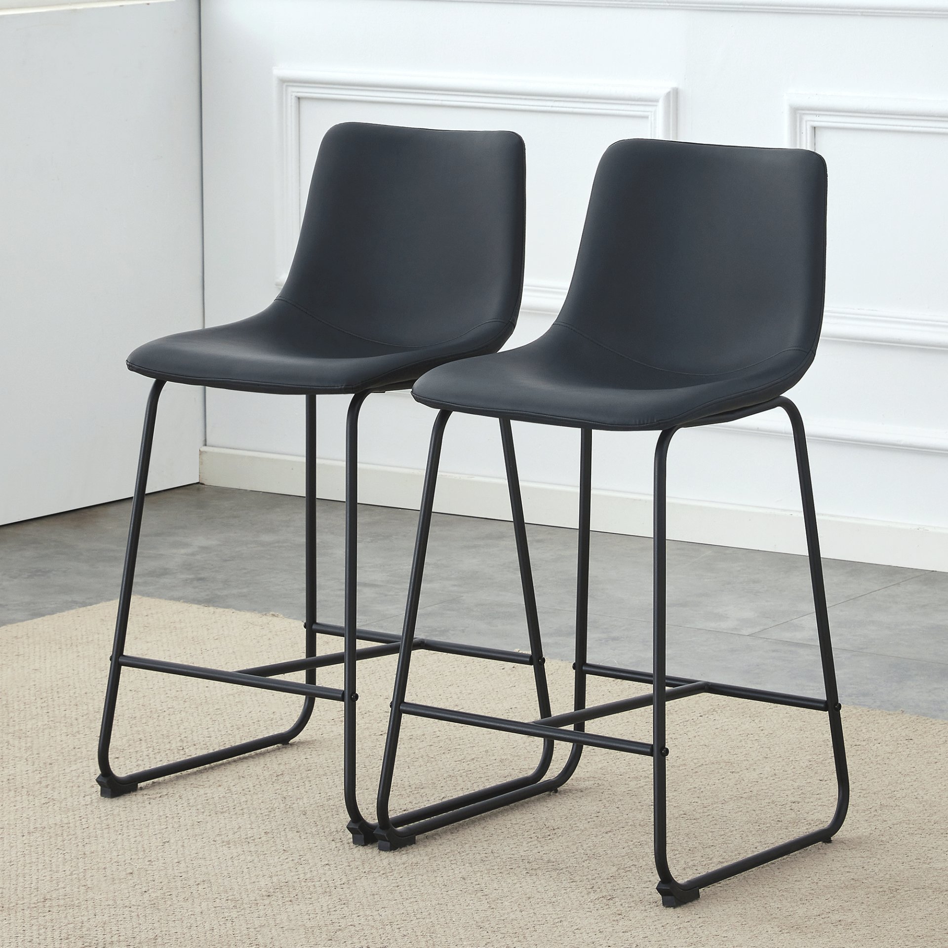 (Set of 2) Modern Minimalist Style Material Bar Stools, Suitable For Kitchen, Bar And Modern Home Design - Black - Image 5