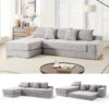 Modern L Shaped Sectional Sofa With Memory Foam & Steel Frame, Corduroy Fabric - Light Gray - Image 4