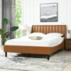 Aspen - Queen Vertical Tufted Modern Headboard Platform Bed Set - Caramel Tan Brown - Image 2