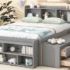 Full Bed With Bookcase Headboard, Under Bed Storage Drawers And Bed End Storage Case - Gray - Image 7