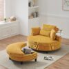 Corduroy Sofa With Two Throw Pillows And A Waist Pillow With An Extra Tray For Comfortable Seating Suitable For Small Apartment Bedroom Space - Yellow - Image 5
