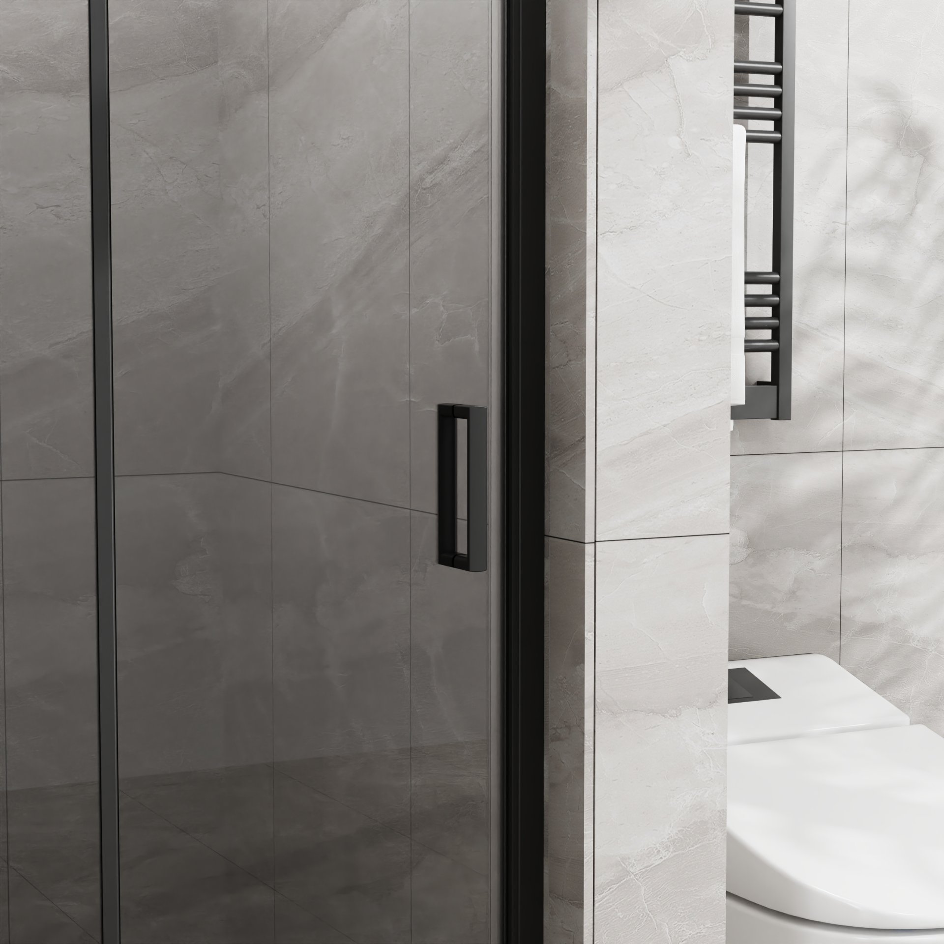 Bifold - Frameless Glass Shower Door 1 / 4" Tempered Clear Glass Pivot Swing Panel - Black - Image 5