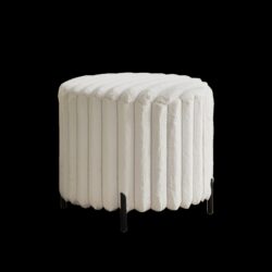 Upholstered Round Pouf Ottoman Foot Rest With - Beige
