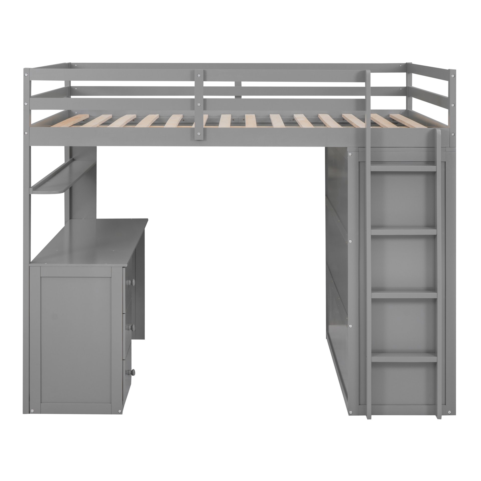 Full Size Loft Bed With Drawers, Desk, And Wardrobe - Gray - Image 6