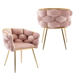 Luxury Modern Simple Leisure Velvet Single Sofa Chair Bedroom Lazy Person Household Dresser Stool Manicure Table Back Chair (Set of 2) - Pink