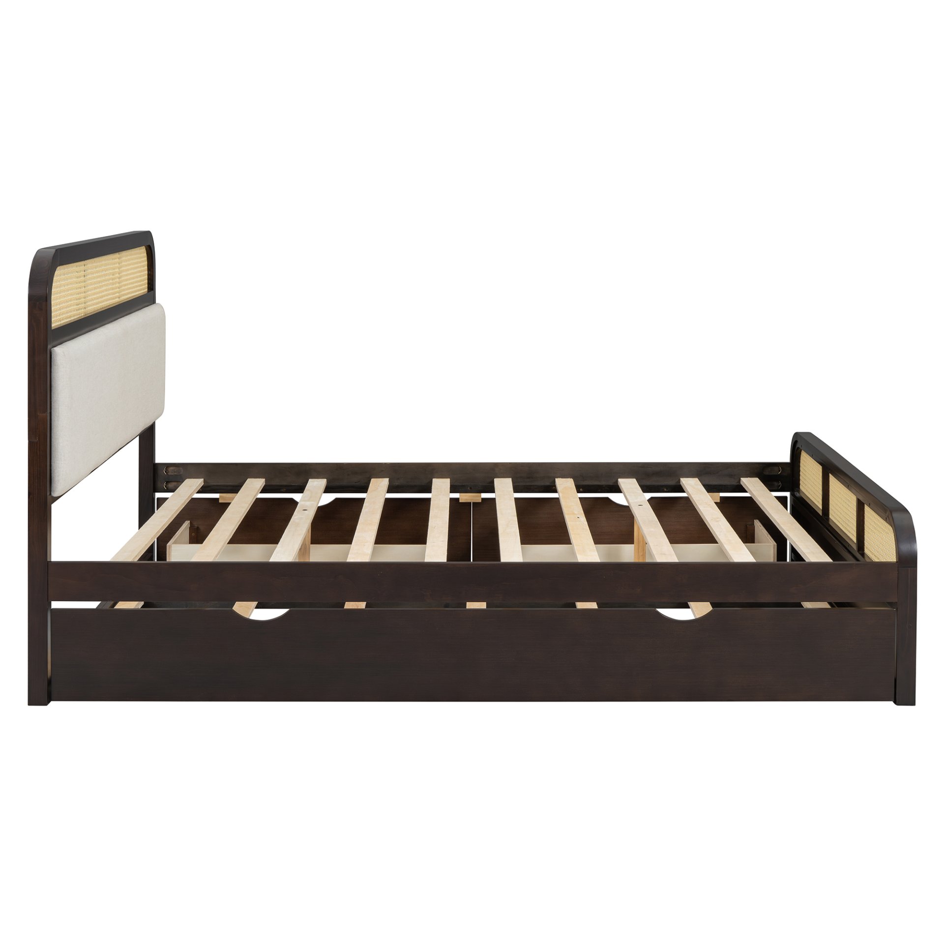 Queen Size Platform Bed With Trundle And 2 Drawers - Espresso - Image 8