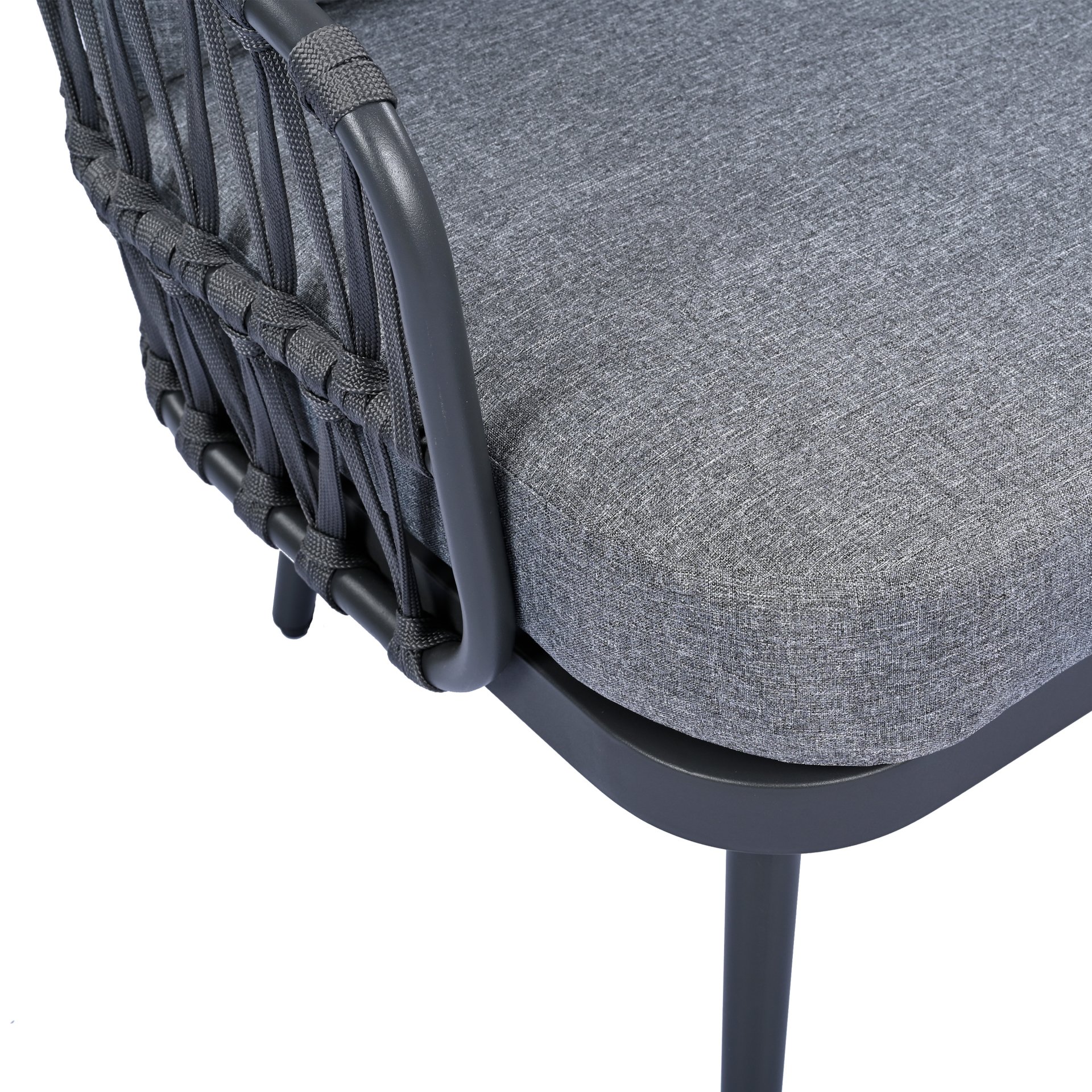 4 Piece Outdoor Patio Furniture Set, Metal Chairs With Woven Rope U Shaped Backrest, Outdoor Conversation Set With Thick Cushions And Coffee Table For Garden, Poolside, Balcony - Black / Gray - Image 24