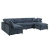 Modern Modular Cloud Sofa Bed, 6 Seat Chenille Sectional Couch Set With Ottoman, Free Combination, Convertible U Shaped Sleeper Sofa - Dark Blue - Image 5